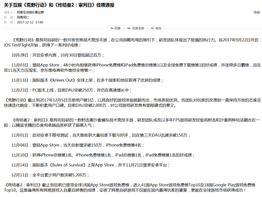正確“吃雞”姿勢(shì)：《荒野行動(dòng)》用戶破億、《終結(jié)者2》用戶超5200萬